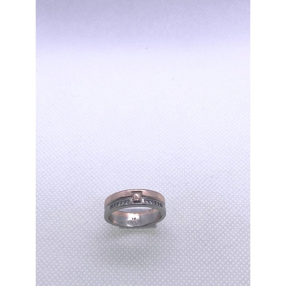 Size 9 Silver Yellow Gold Imitation Diamond Cubic Zirconia CZ Wedding Band Ring - Picture 6 of 9